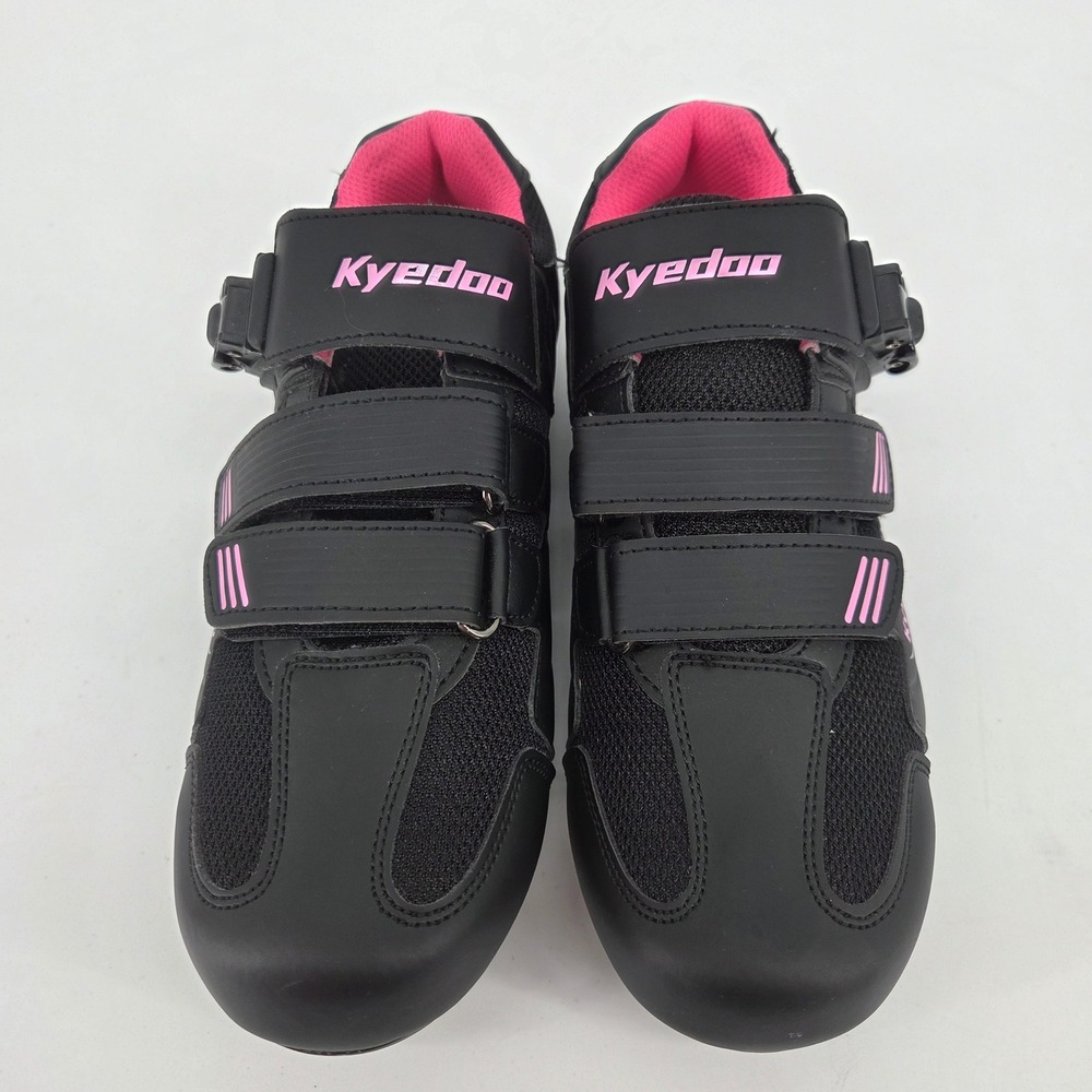 Kyedoo Cycling Shoes Black Pink Ratchet Buckle Road Indoor Spin Bike Shoes